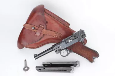 SOLD - Rare 1939 Mauser Banner Police Eagle/C Luger Rig - Two Matching Magazines