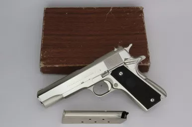 SOLD - Rare, Boxed, Factory-Nickel Colt Government Model - 1966 Mfg