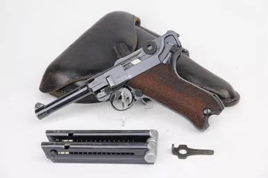 SOLD - Scarce, Gorgeous Police Mauser Luger Rig - Two Matching Magazines