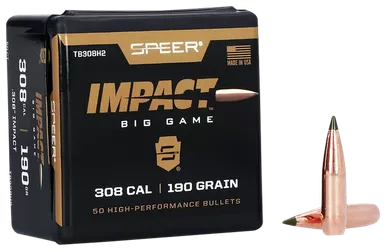 Speer Impact .308 Caliber (308 Diameter) Bullets 190 Grain Tipped Plated Box of 50
