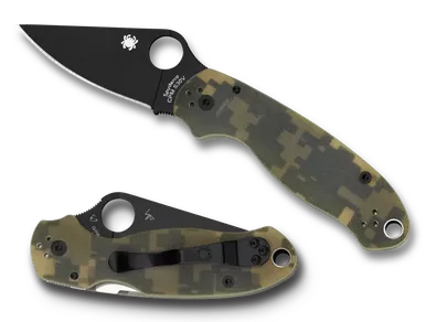 Spyderco Para 3 Pocket Knife 2.95" Drop Point Black DLC CPM S30V Blade Camo G10 Handle
