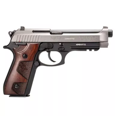 Taurus PT92 9mm Luger Pistol 5" Barrel 17+1 Round Black Silver with Wood Grips
