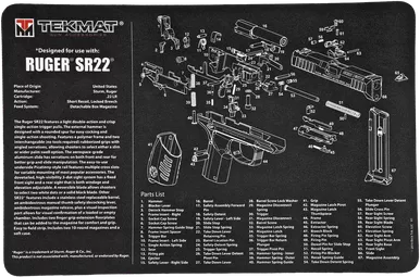 Tekmat TEKR17RUGERSR22 Ruger SR22 Cleaning Mat 11 x 17 Black/White