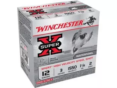 Winchester 12 Gauge Xpert High Velocity WEX1232 3″ 1-1/8 oz #2 1550fps Non-Toxic Steel Shot CASE 250 rounds