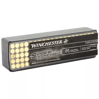 Winchester Super Suppressed 22 Long Rifle Ammo 45 Grain Copper Plated Round Nose Box of 100
