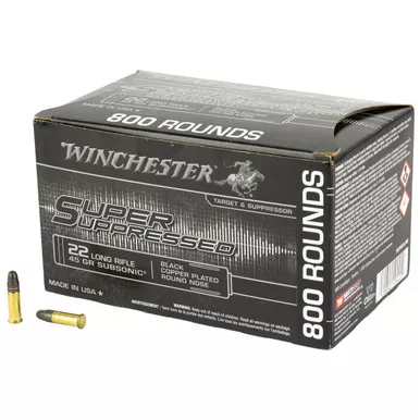 Winchester Super Suppressed 22LR Ammo 45 Grain Copper Plated Round Nose Box of 800