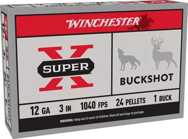 Winchester Super-X 12 Gauge Ammo 3" 1 Buck 24 Pellets Box of 50