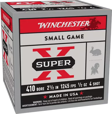 Winchester Super X High Brass 410 Ammo 2-1/2" #4 Lead Shot 1/2 oz Box of 25