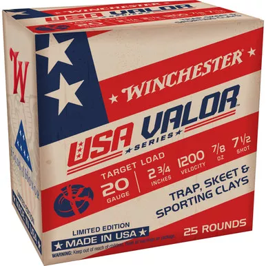 Winchester USA Valor 20 Gauge Ammo 2-3/4" #7-1/2 Lead Shot 25/250