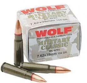 Wolf Military Classic 7.62x39 Ammo 124 Grain FMJ Box of 20