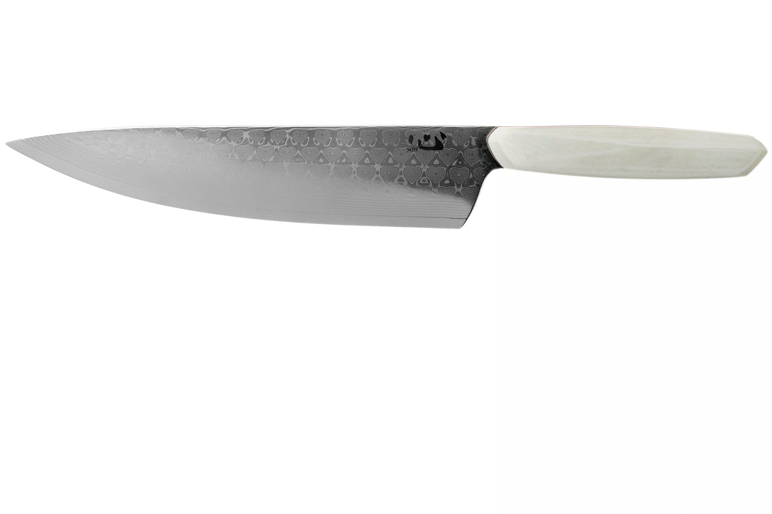 Xin Cutlery XinCore XC127 White G10, Red Liners, Damascus, chef’s knife 21.5 cm